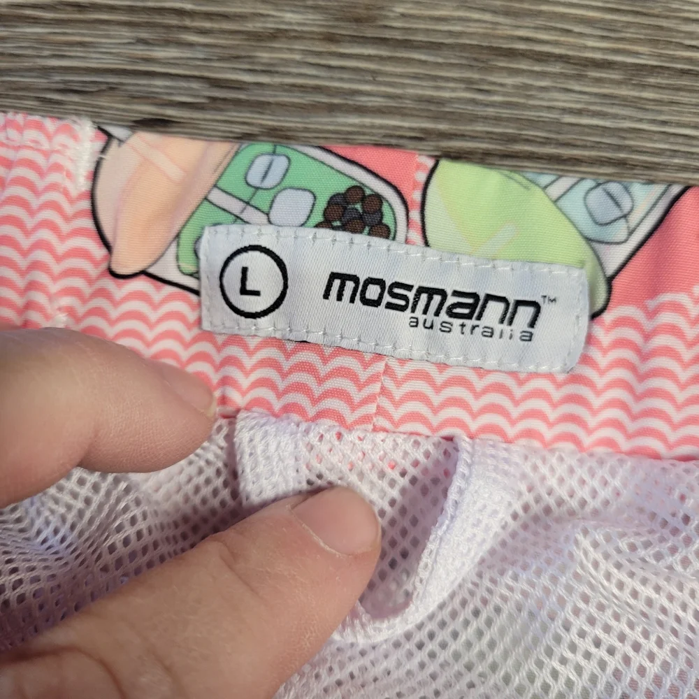 Mossman NWOT Mens Boba Drink Print Pink Swim‎ Trunk Size Large